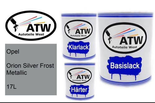 Opel, Orion Silver Frost Metallic, 17L: 1L Lackdose + 1L Klarlack + 500ml Härter - Set, von ATW Autoteile West.